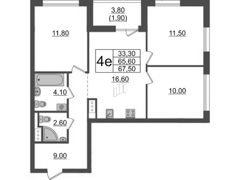 3-комнатная квартира 67.5 м², 2/9 эт., ЖК «А101 Лаголово»
